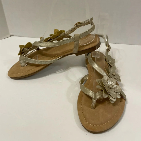 Andiamo gold strappy sandals with flowers size 6 1/2 M - Picture 2 of 7
